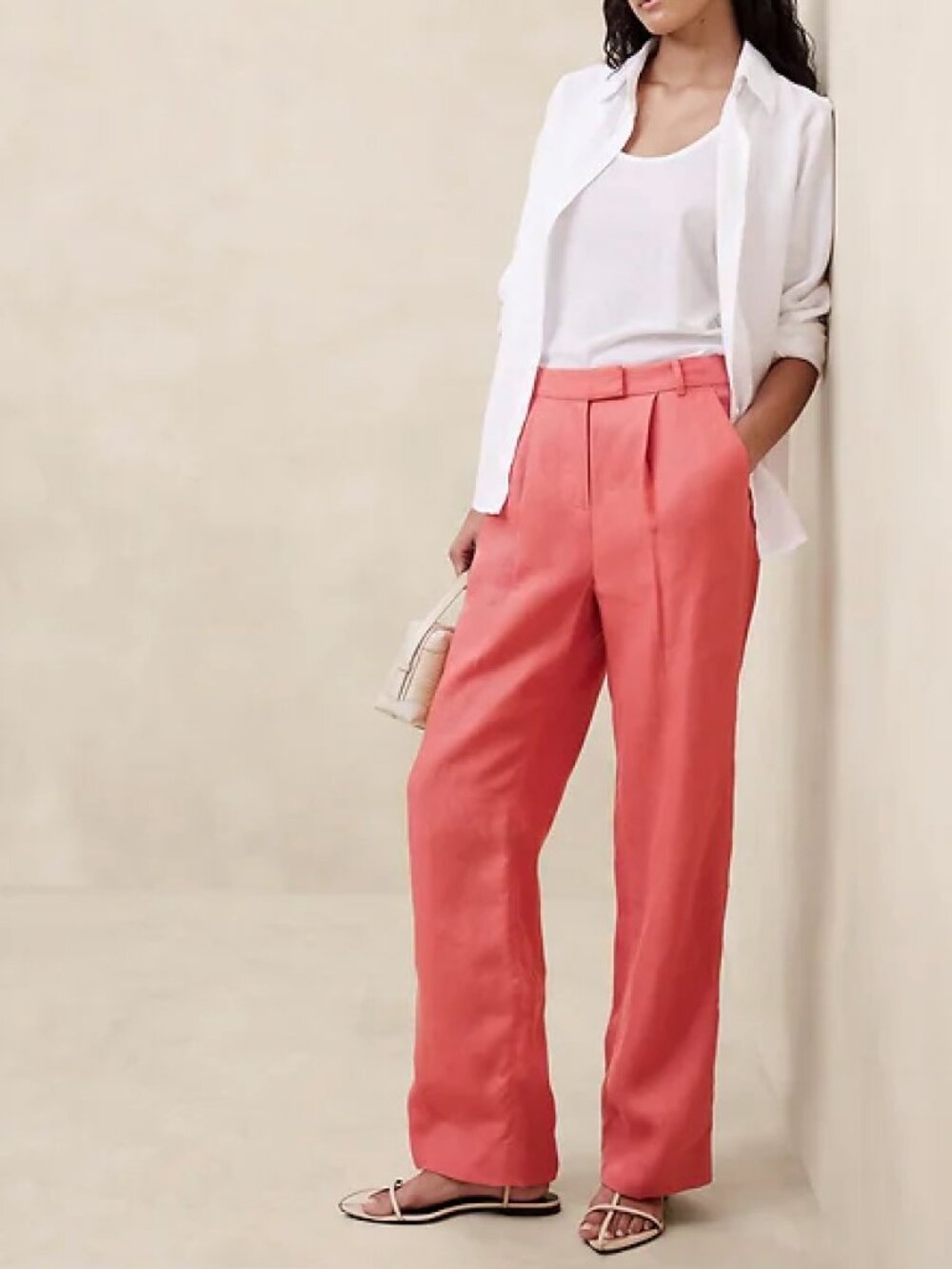 Banana Republic High Rise Straight Linen Pants Coral Sz 6L